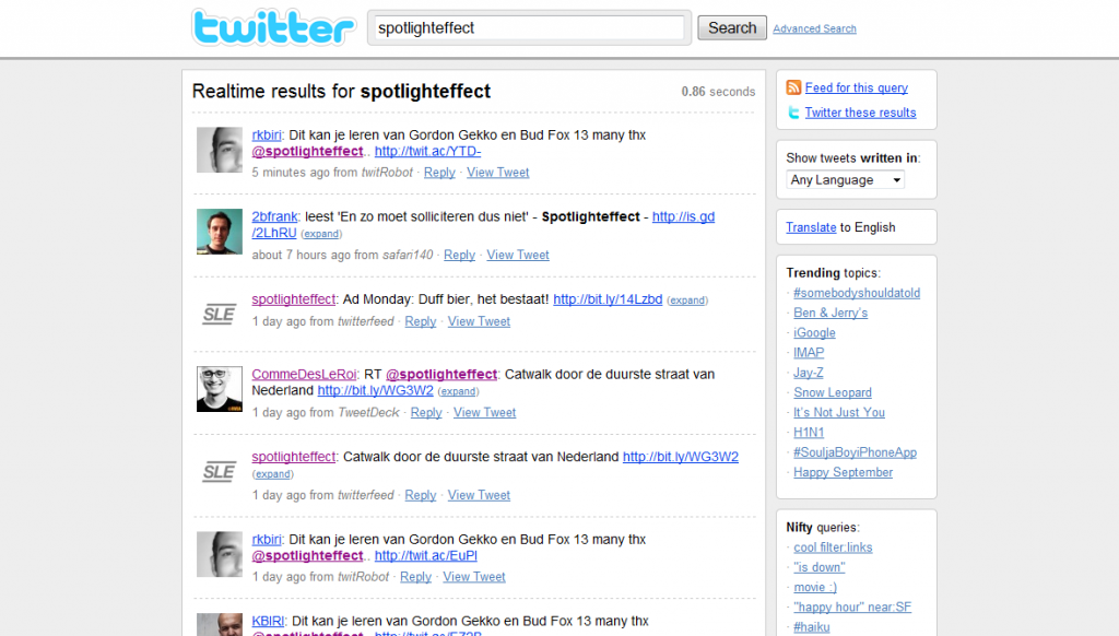 Een Twitter Search op 'spotlighteffect' Een Twitter Search op 'spotlighteffect'